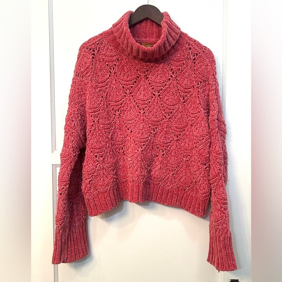 POL Sweaters - POL Chunky Knit Turtleneck Sweater Women's Medium Pink Cropped Pullover